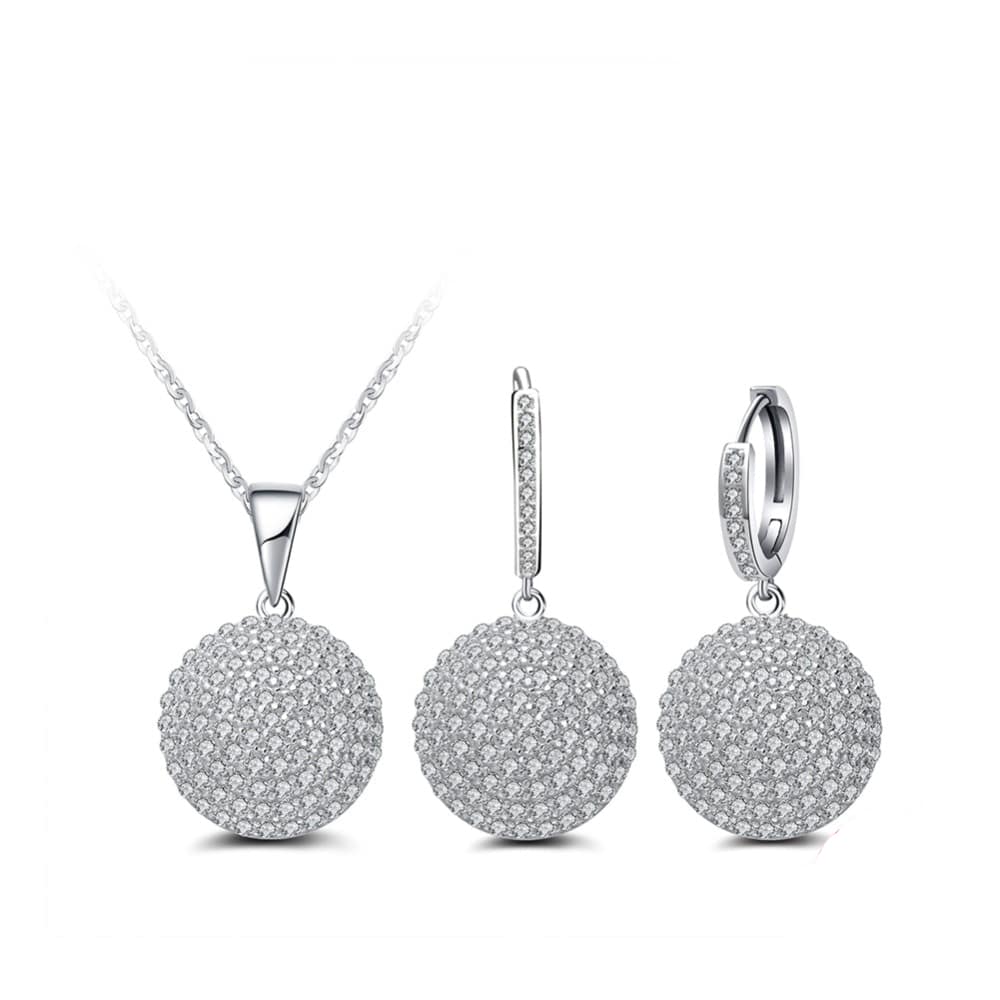 Women's Round Crystal Zircon Sterling Silver Jewelry Set