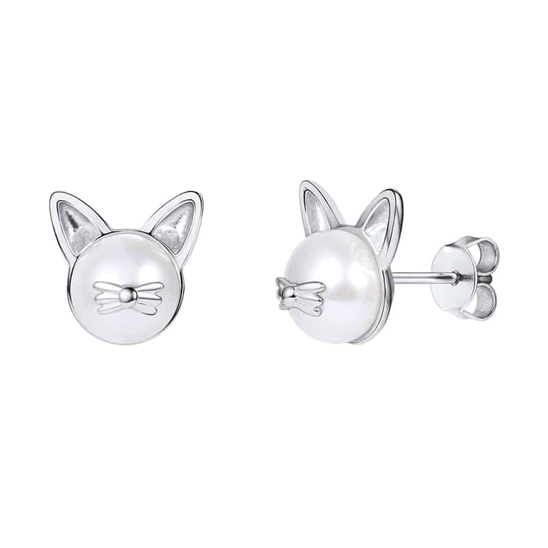 Cute Cat Design Natural Pearl Women's Stud Earrings