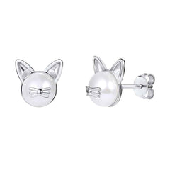 Cute Cat Design Natural Pearl Women's Stud Earrings