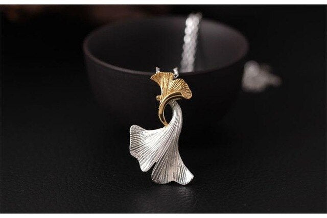 Elegant Ginkgo Shaped Silver Women's Pendant