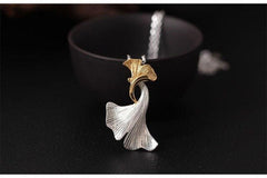Elegant Ginkgo Shaped Silver Women's Pendant