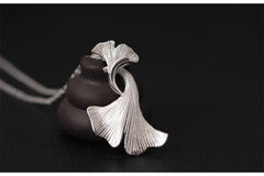 Elegant Ginkgo Shaped Silver Women's Pendant