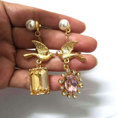 Luxury Vintage Pearl Crystal Dove Earrings For Women