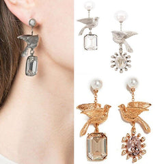 Luxury Vintage Pearl Crystal Dove Earrings For Women