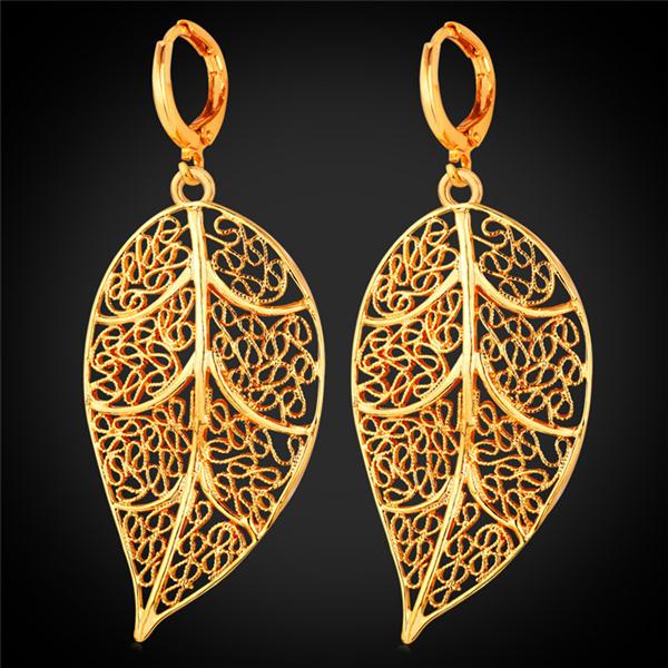 Hollow-Out Leaf Dangle Women's Statement Earrings
