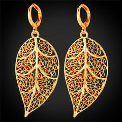 Hollow-Out Leaf Dangle Women's Statement Earrings