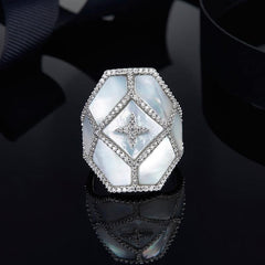 925 Sterling Silver Mother of Pearl Large Angular Ring