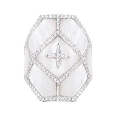 925 Sterling Silver Mother of Pearl Large Angular Ring