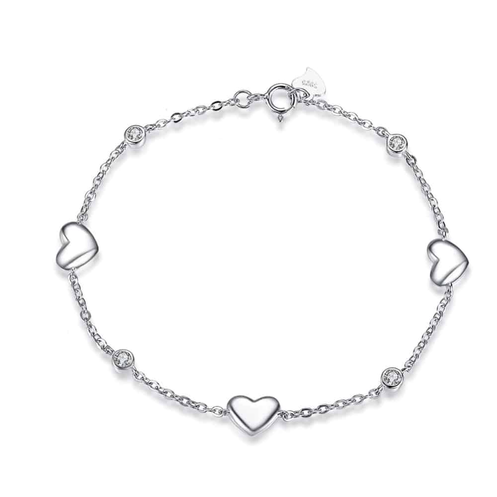 Silver Hearts Charm Bracelet for Women