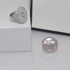 Luxury Silver Mother of Pearl Round  Ring