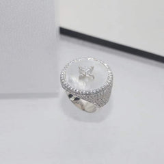 Luxury Silver Mother of Pearl Round  Ring