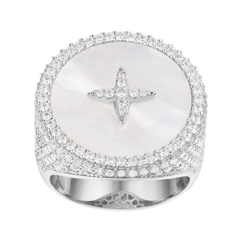 Luxury Silver Mother of Pearl Round  Ring