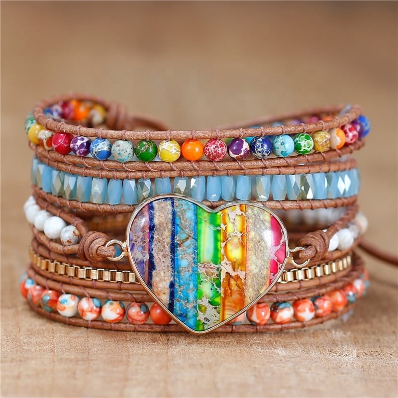 Women's Heart Charm Beaded Bracelet