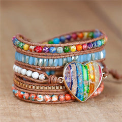 Women's Heart Charm Beaded Bracelet