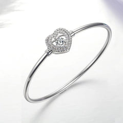 Zircon Heart Shaped Silver Bangle for Women