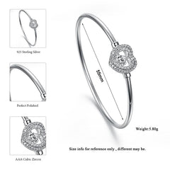 Zircon Heart Shaped Silver Bangle for Women