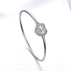 Zircon Heart Shaped Silver Bangle for Women
