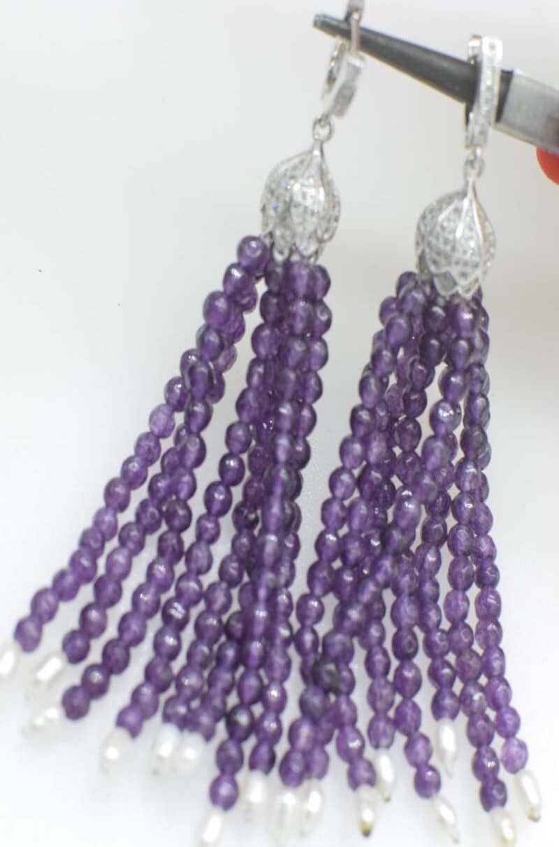 Green Jade Tassel Drop Earrings