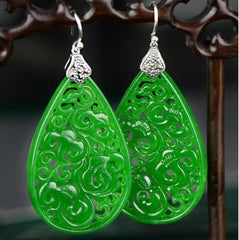 Green Jade Carved Drop Earrings