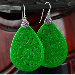 Green Jade Carved Drop Earrings