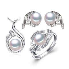 925 Silver Natural Pearls Women's Jewelry 4 pcs Set