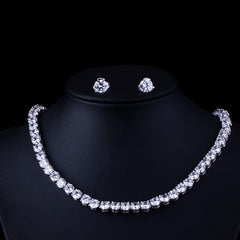 Bridal Party Round Crystal Necklace and Earrings Jewelry Set