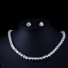 Bridal Party Round Crystal Necklace and Earrings Jewelry Set