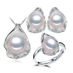 Big 925 Silver Pearls Women's Jewelry 4 pcs Set