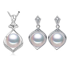 Women's Charming 925 Silver Pearls Necklace and Earrings Jewelry 3 pcs Set