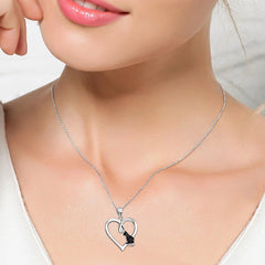 Romantic Heart & Cat Shaped Silver Women's Necklace