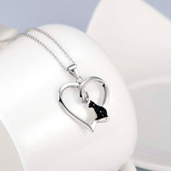 Romantic Heart & Cat Shaped Silver Women's Necklace
