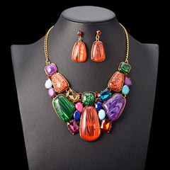 Multiсolor Gems Statement Necklace and Earrings Set