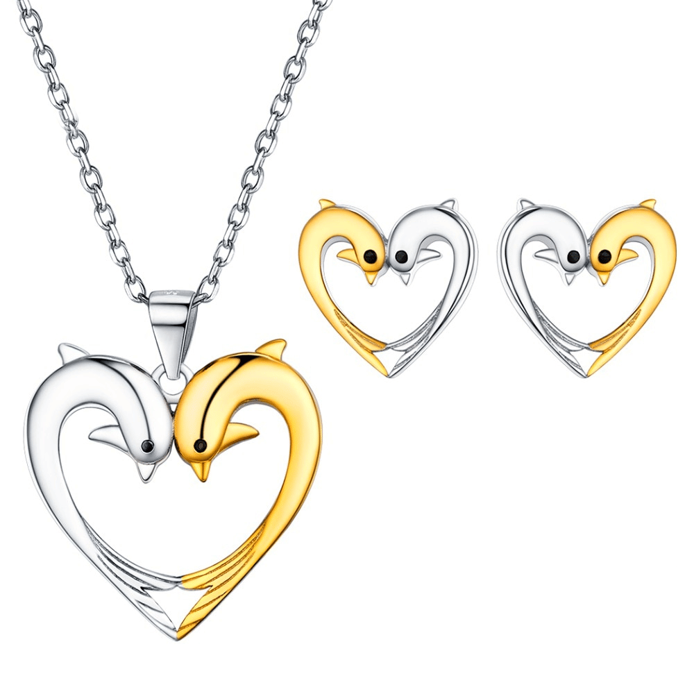 Women's Dolphin Heart Design Sterling Silver Jewelry Set