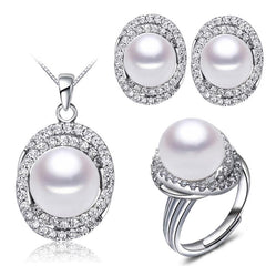 Elegant Big 925 Silver Pearls Women's Jewelry 4 pcs Set
