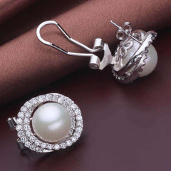 Elegant Big 925 Silver Pearls Women's Jewelry 4 pcs Set