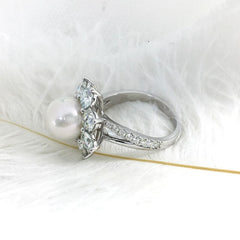 14K White Gold Wedding Pearl Ring for Women