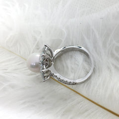14K White Gold Wedding Pearl Ring for Women