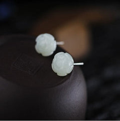 Natural White Jade Flower Earrings