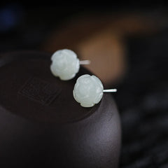 Natural White Jade Flower Earrings