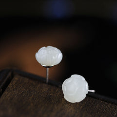 Natural White Jade Flower Earrings