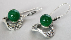 Green Jade Silver Hoop Earrings