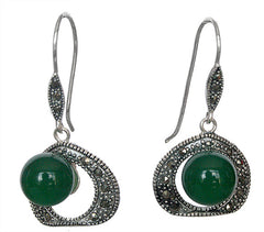 Green Jade Silver Hoop Earrings