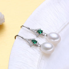 925 Silver Pearls Women's Jewelry with Emerald 4 pcs Set