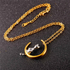 Charming Cat & Moon Shaped Steel Women's Necklace