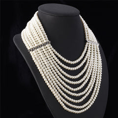 Fashion African Multilayered Simulated Pearl Statement Necklace