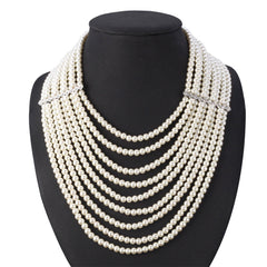 Fashion African Multilayered Simulated Pearl Statement Necklace