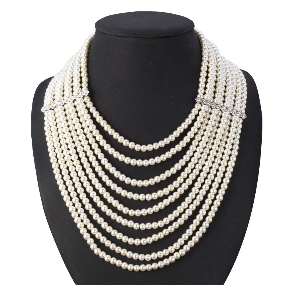 Fashion African Multilayered Simulated Pearl Statement Necklace