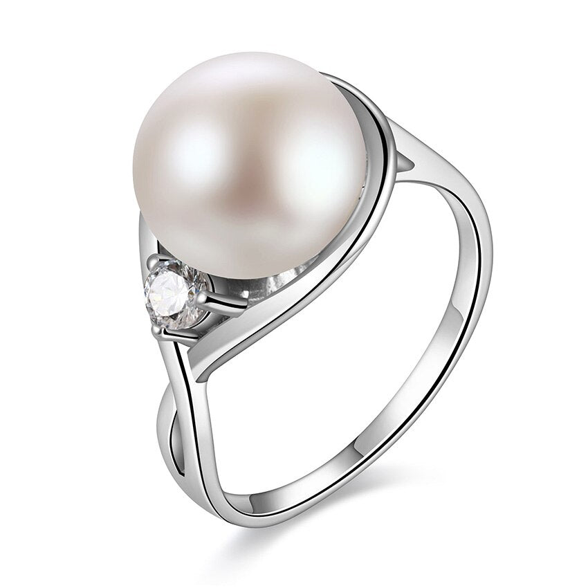 Elegant 925 Sterling Silver with Natural Freshwater Pearl Ring for Women