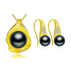 Colorful  925 Silver Pearls Necklace and Earrings Women's Jewelry 3 pcs Set
