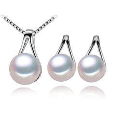 Women's Simple 925 Silver Pearls Necklace and Earrings Jewelry 3 pcs Set